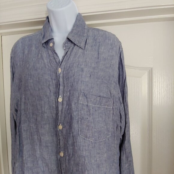 CP Shades FP Linen Beach Coastal Cruise Resort Top M Sleeve Pocket USA Chambray - Picture 4 of 11